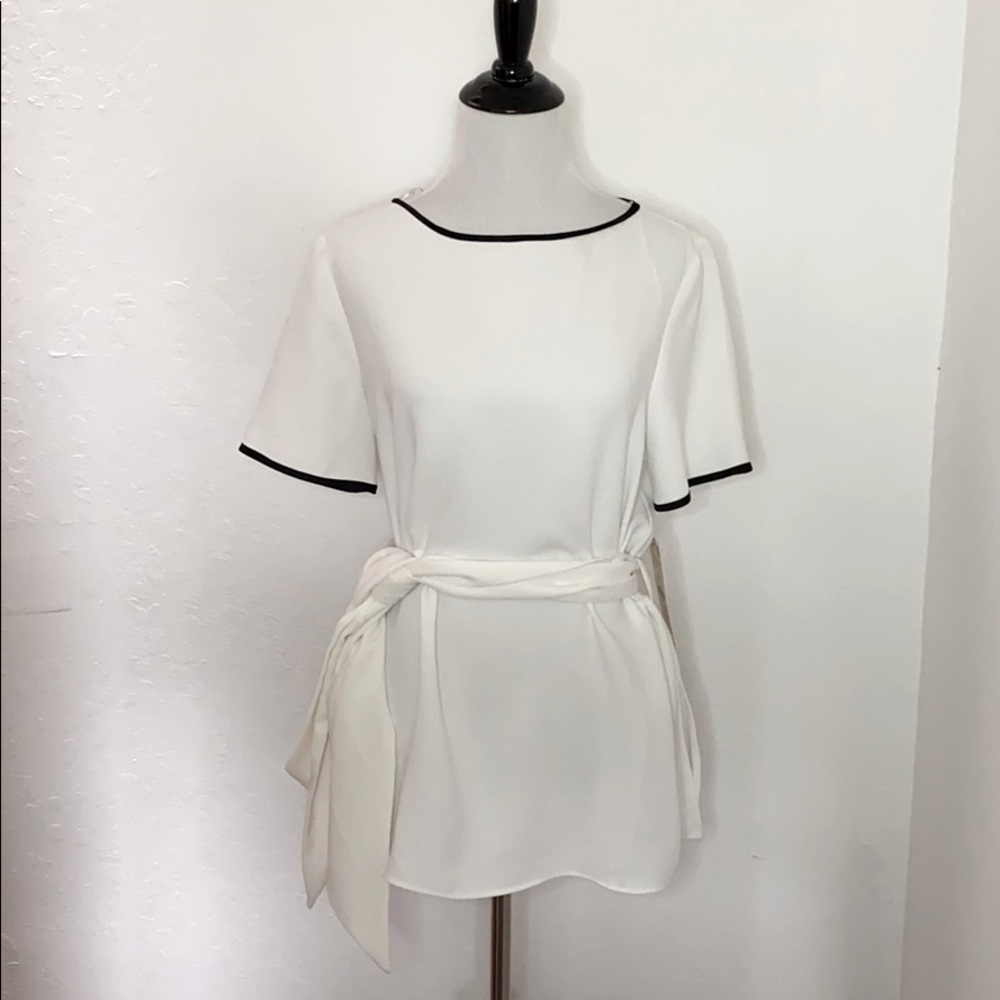 NWT ZARA White Blouse with Tie Ribbon